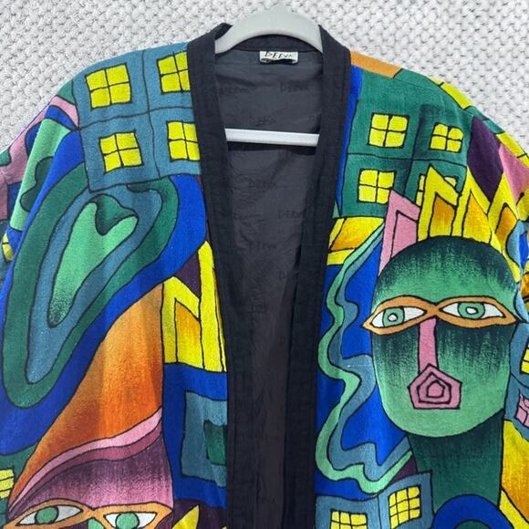 VTG Deeve New York Jacket Women One Size Green Silk Art To Wear Abstract City - Picture 3 of 16